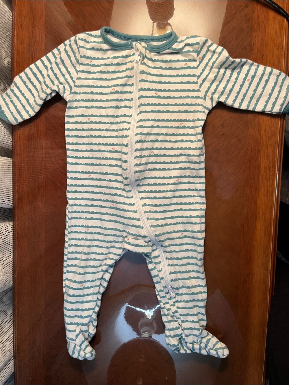 3 for 18$ Striped Teal and White Baby Zip Footed One-Piece